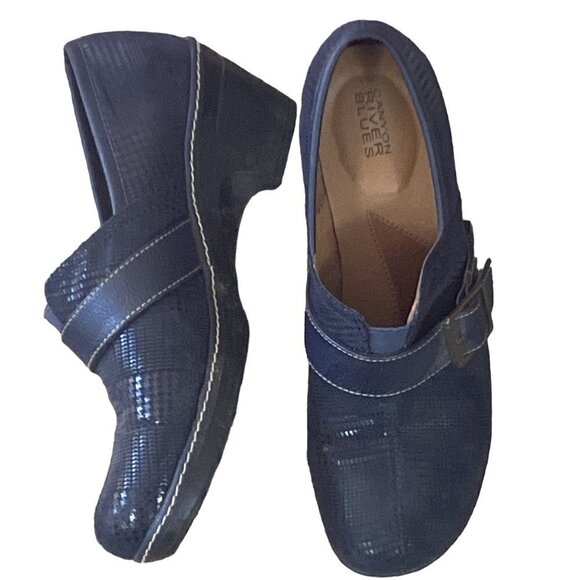 Canyon River Blues Slip On Clogs 10/10.5* Blue Embossed Houndstooth Plaid 263B - Picture 1 of 8